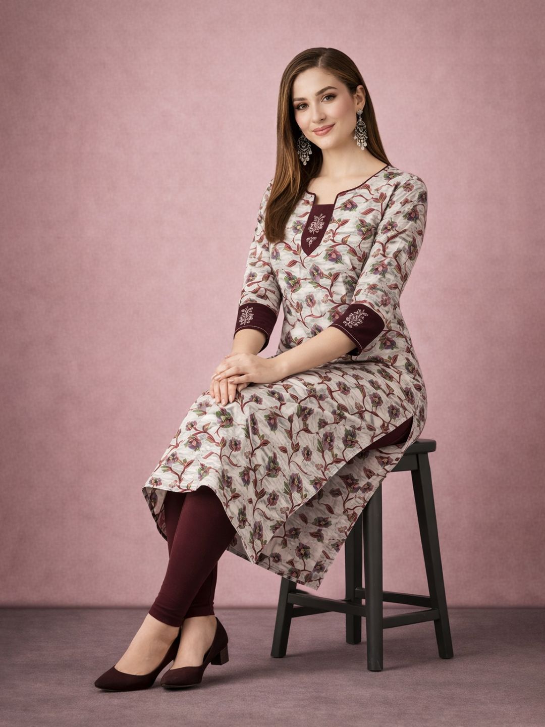 Multicolor Floral Print Cotton Kurta