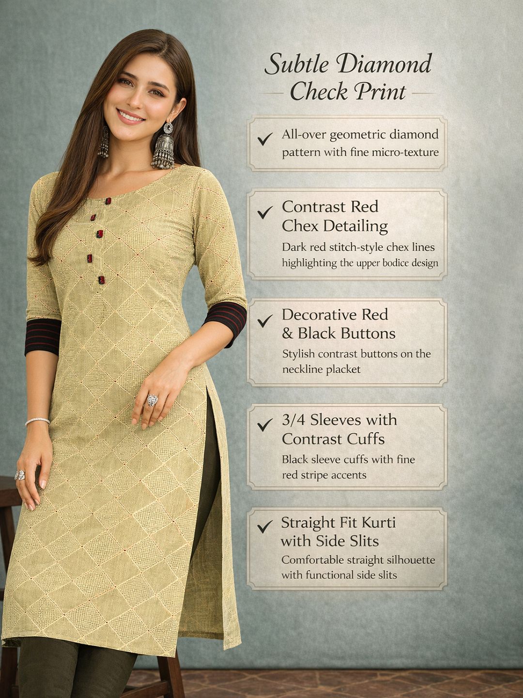 Jevi Prints Light Green Checkered Kurta