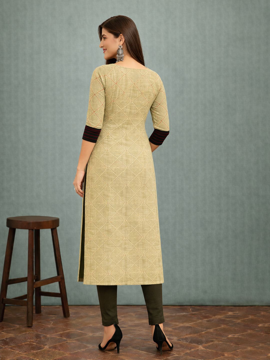 Jevi Prints Light Green Checkered Kurta