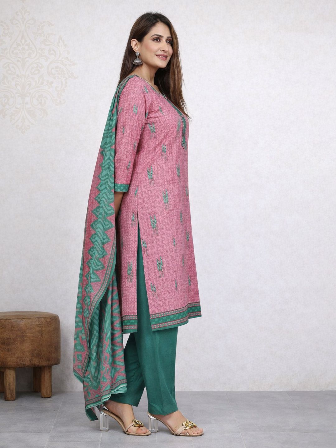Pink Kurta, Patiala & Dupatta Set | Checkered