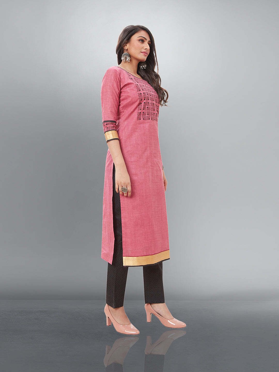 Pink Kurta, Salwar & Dupatta Set | Printed