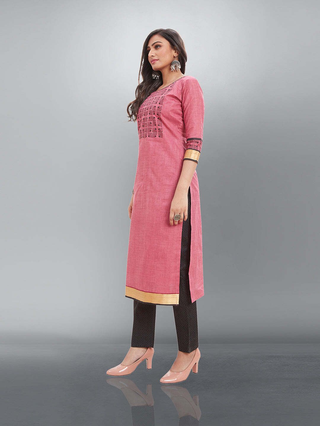 Pink Kurta, Salwar & Dupatta Set | Printed