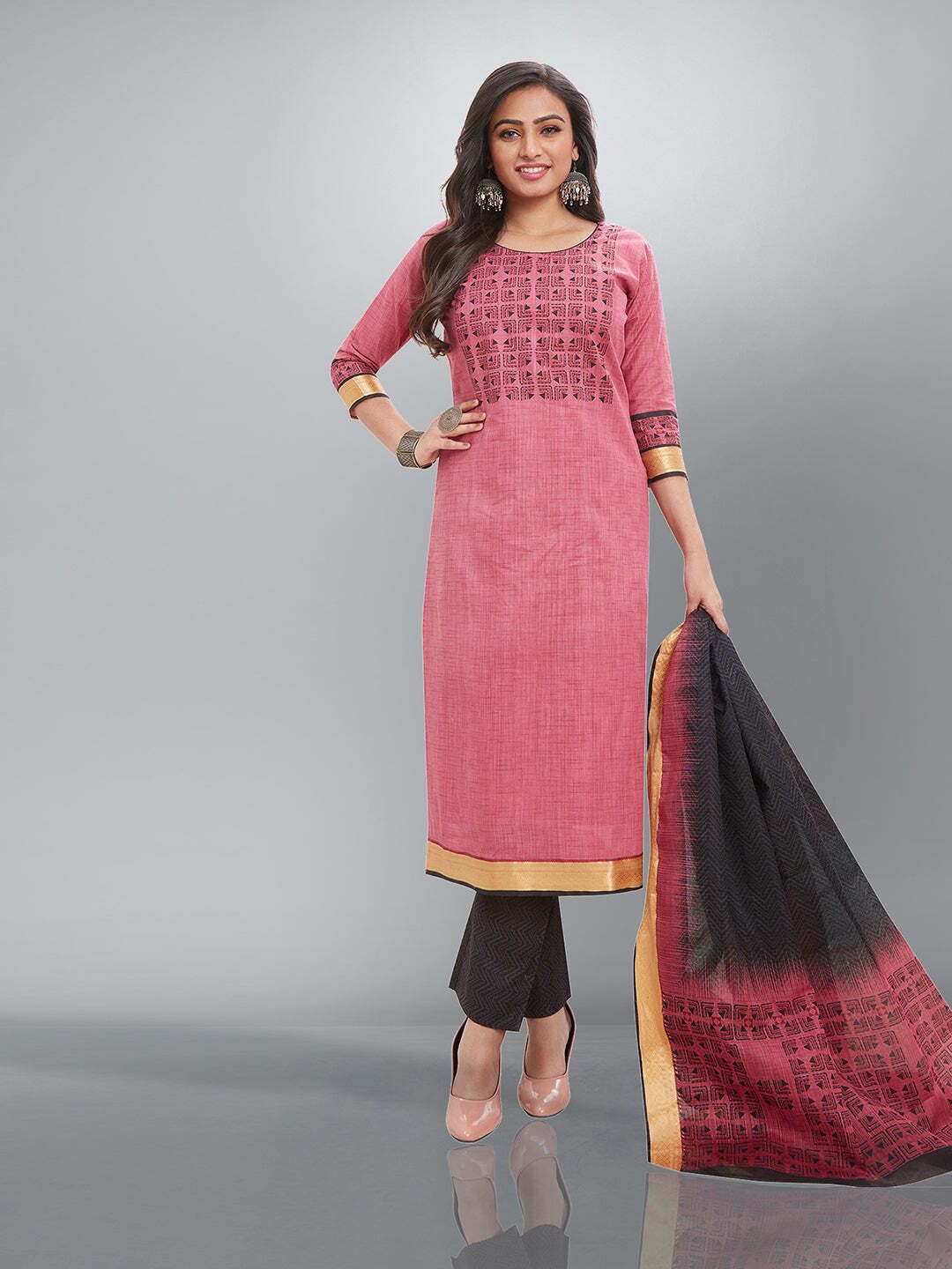 Pink Kurta, Salwar & Dupatta Set | Printed