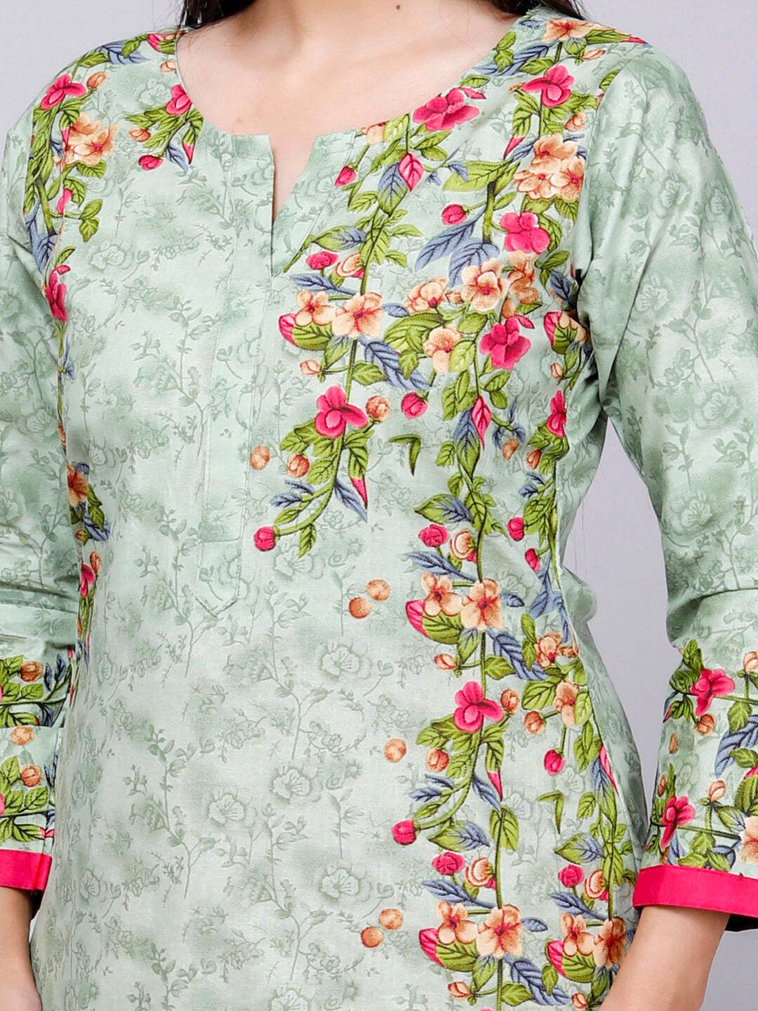 Olive Kurta, Patiala & Dupatta Set | Floral Print