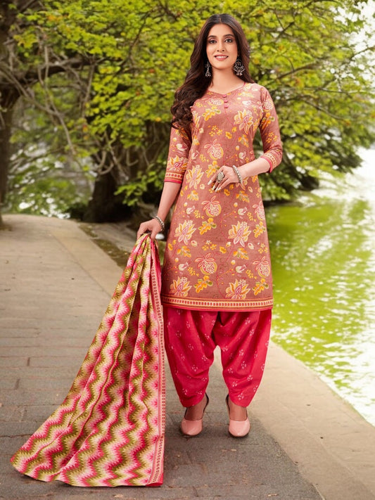 Brown Kurta, Patiala & Dupatta Set | Floral Print
