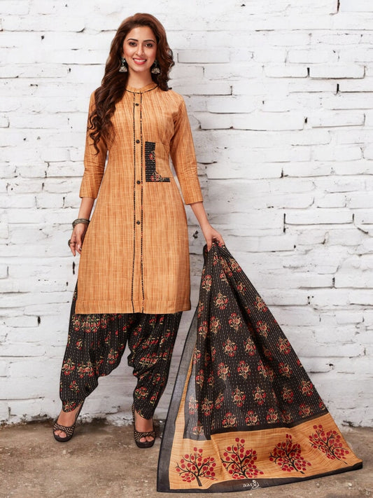 Beige Kurta, Patiala & Dupatta Set | Self Design