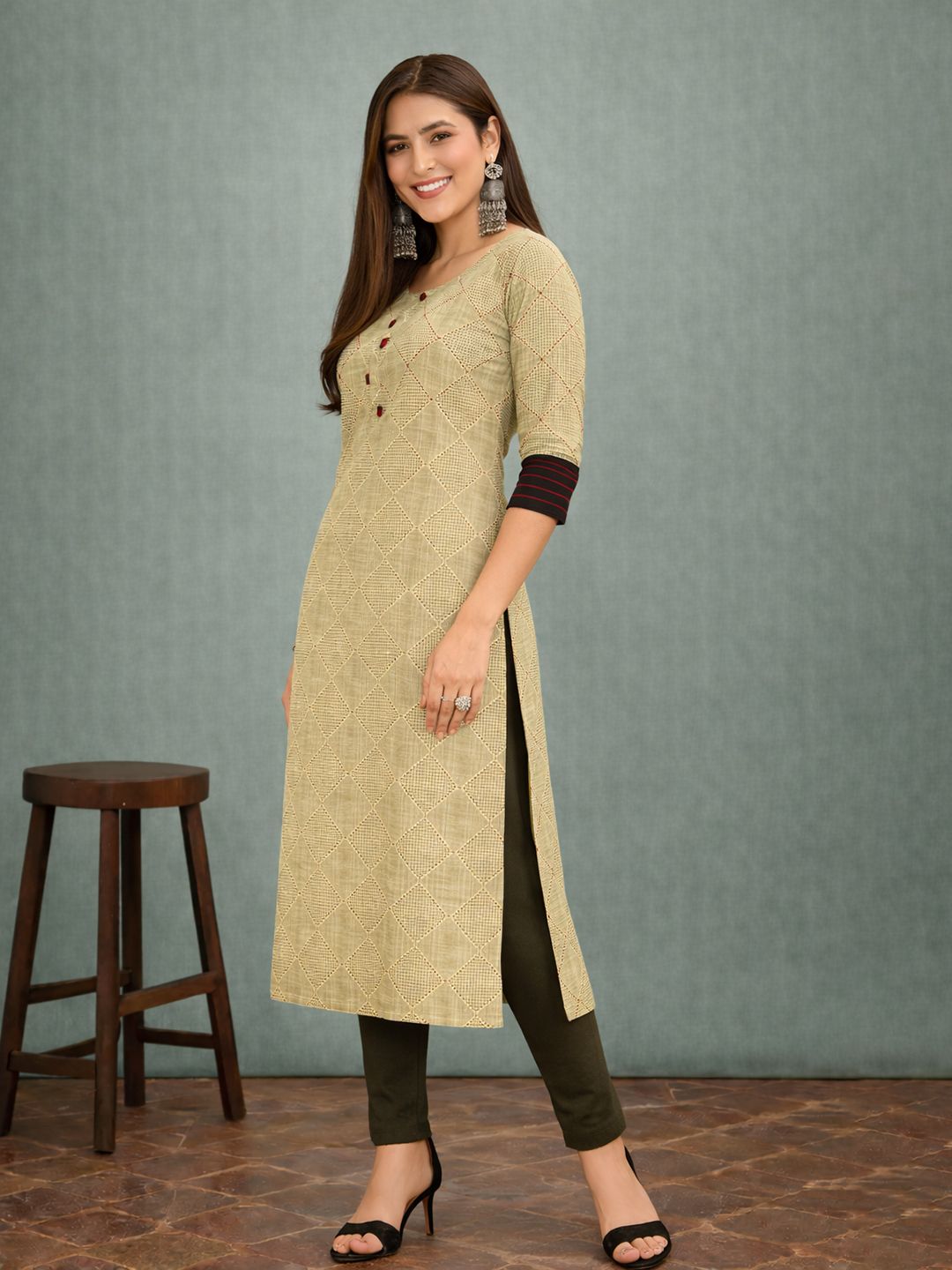 Jevi Prints Light Green Checkered Kurta