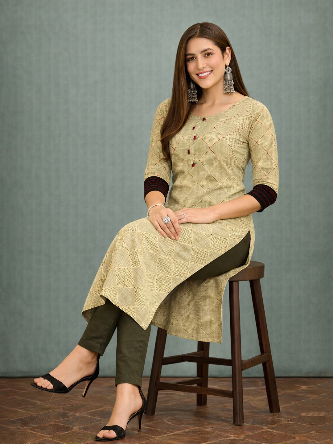 Jevi Prints Light Green Checkered Kurta