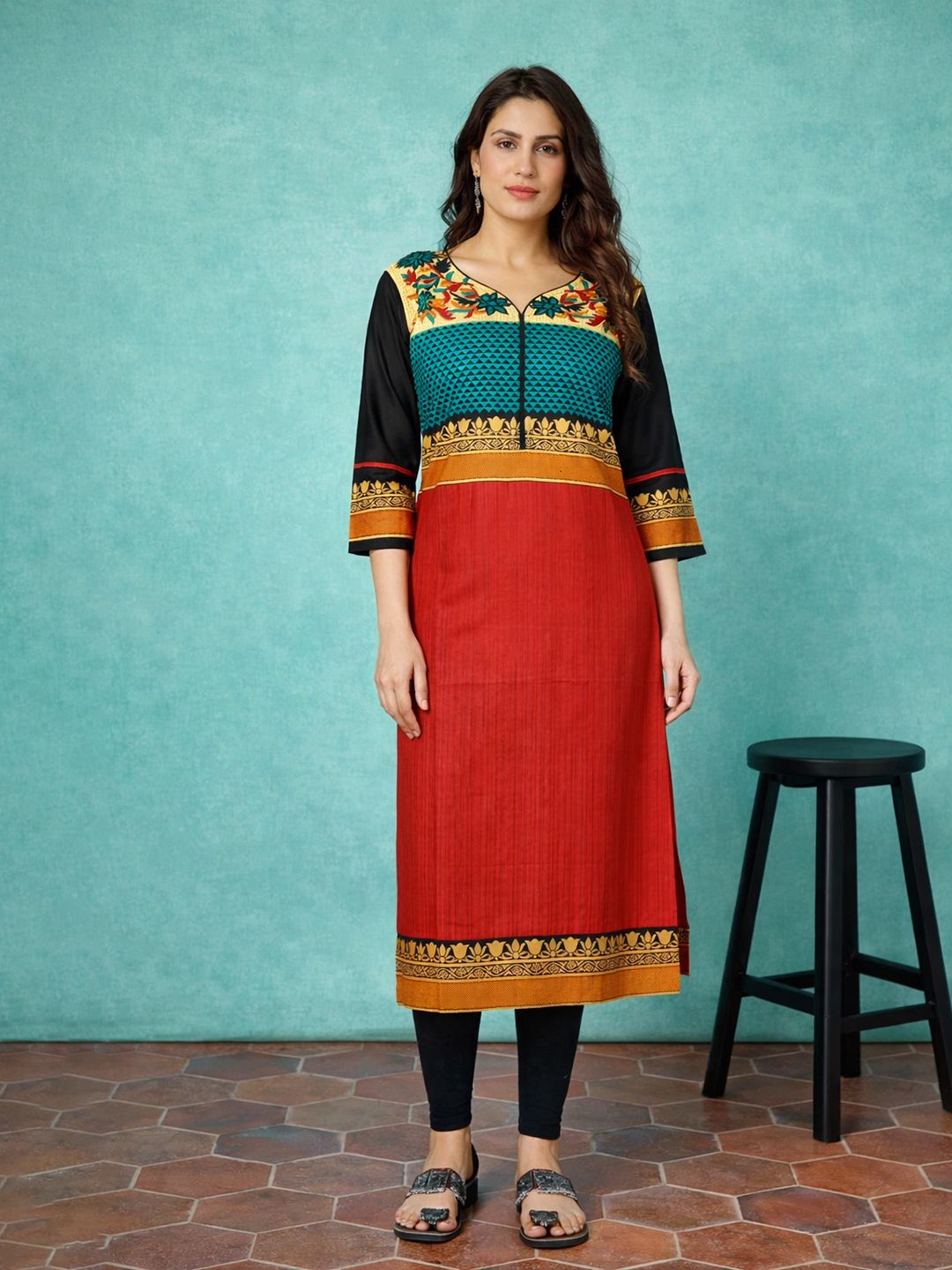 Jevi Prints Red Block Print Cotton Kurta