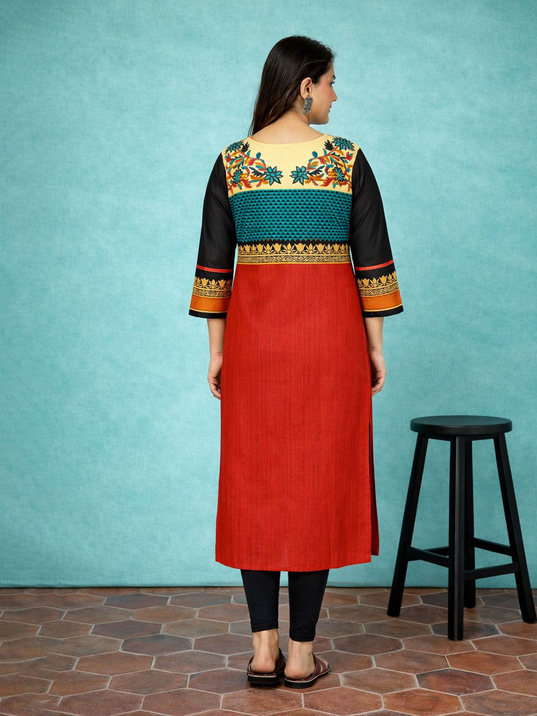 Red Block Print Cotton Kurta