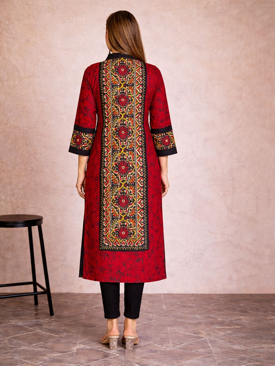 Red Block Print Cotton Kurta