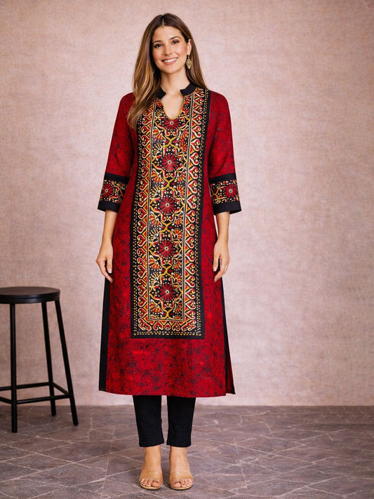 Jevi Prints Red Block Print Cotton Kurta