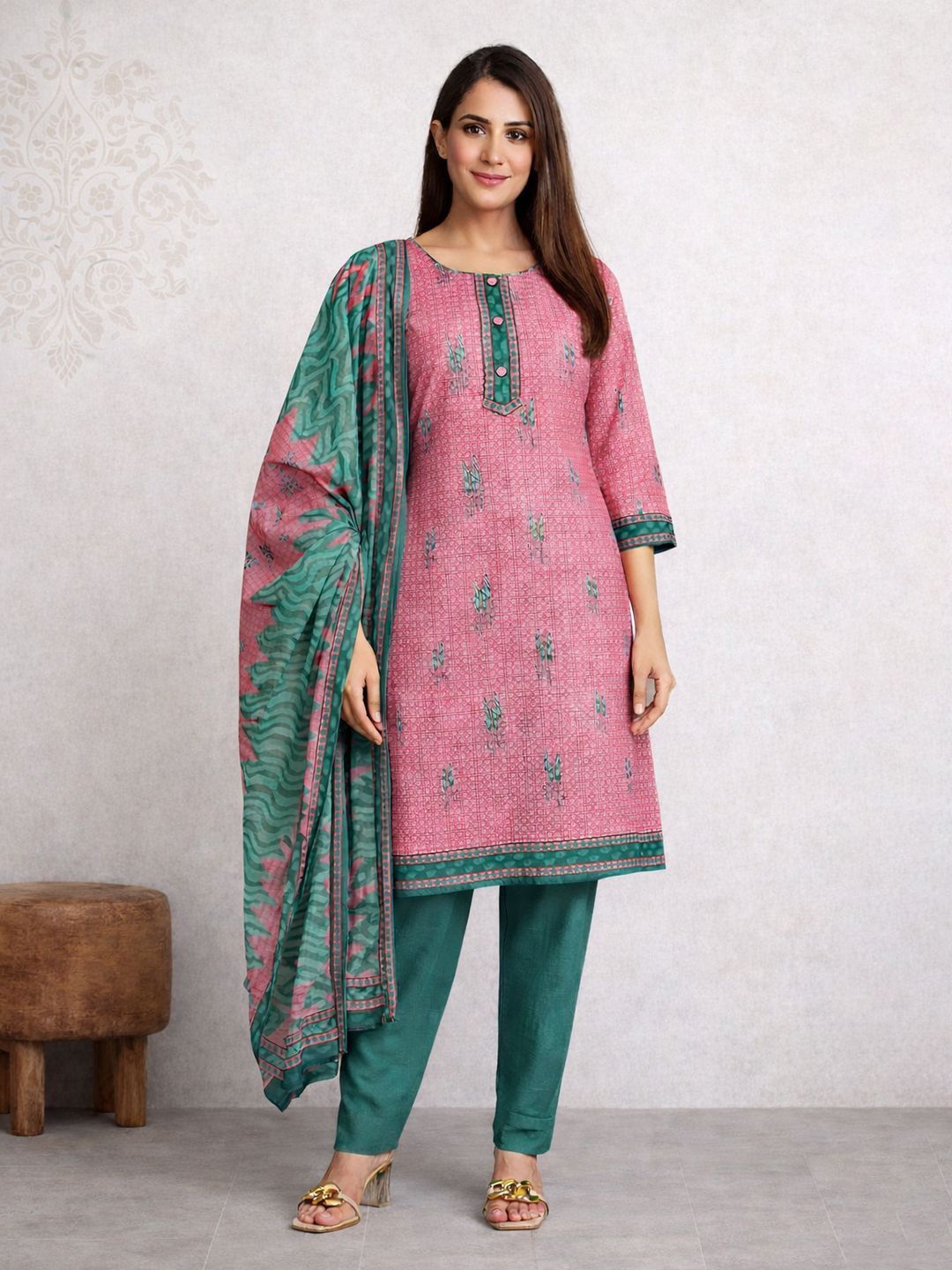 Pink Kurta, Patiala & Dupatta Set | Checkered