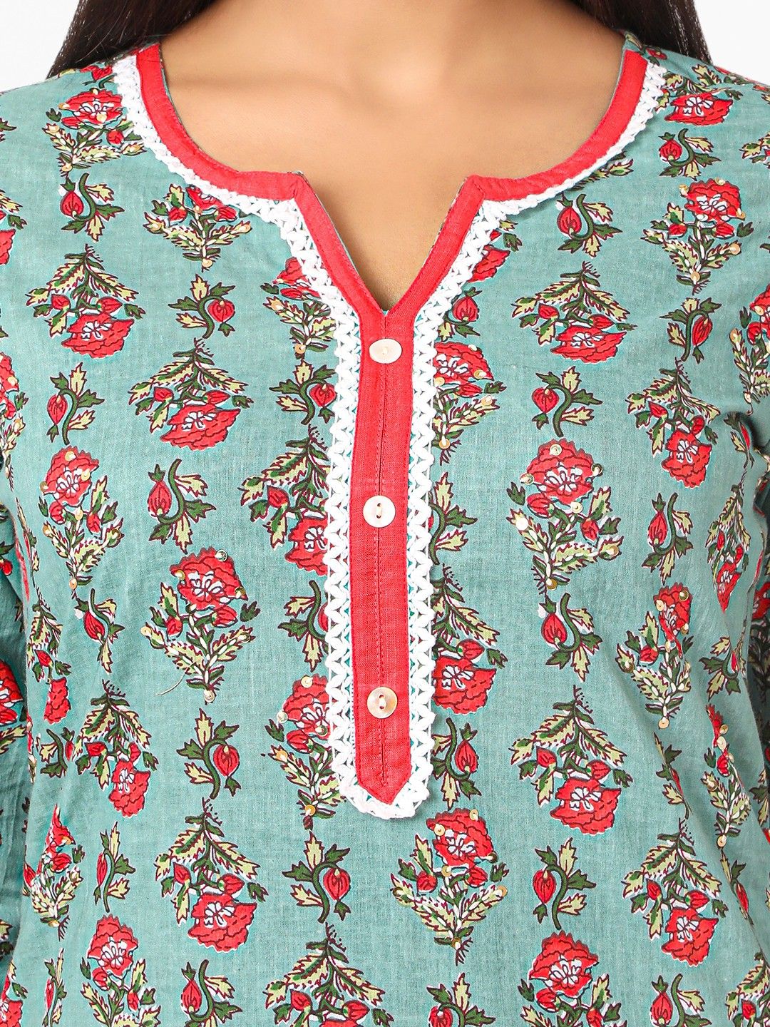 Green Kurta, Salwar & Dupatta Set | Floral Print