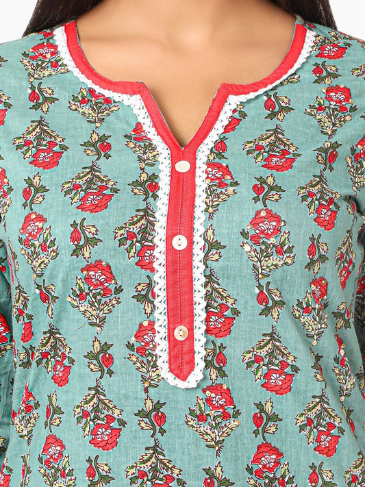 Green Kurta, Salwar & Dupatta Set | Floral Print