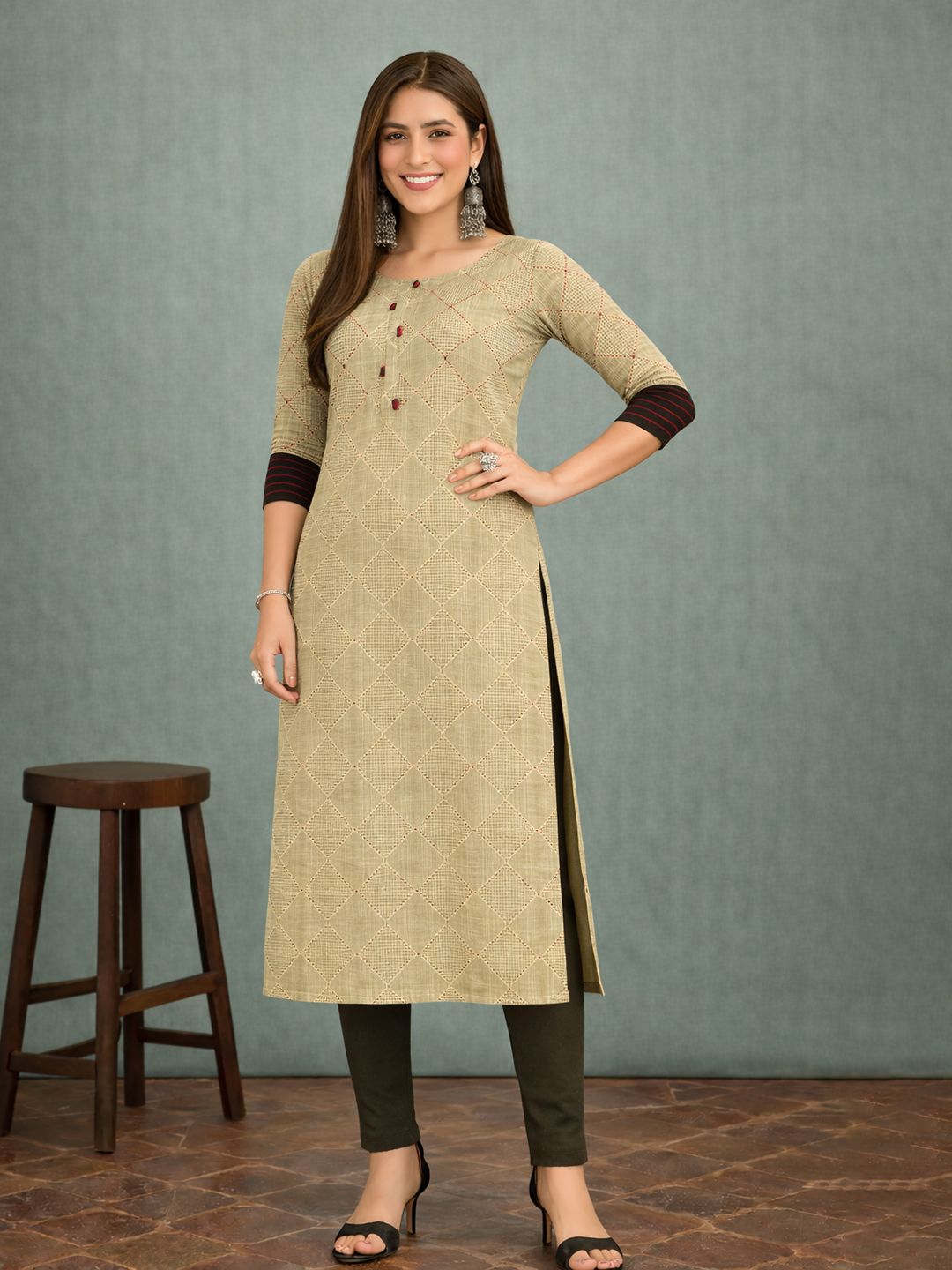 Jevi Prints Light Green Checkered Kurta