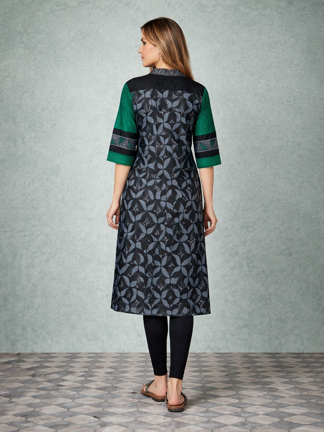 Green Geometric Print Cotton Kurta