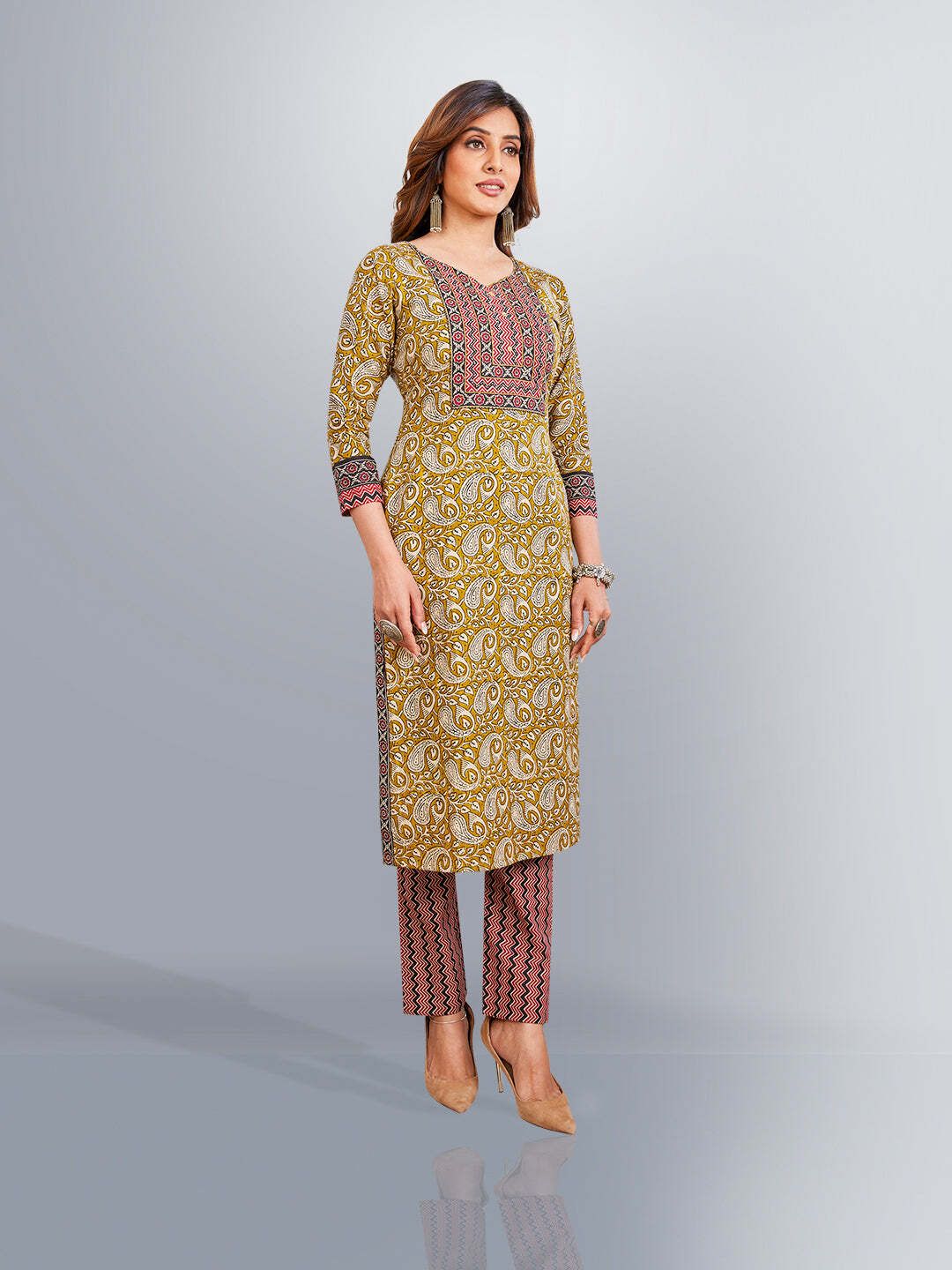 Brown Kurta, Trouser/Pant & Dupatta Set | Printed