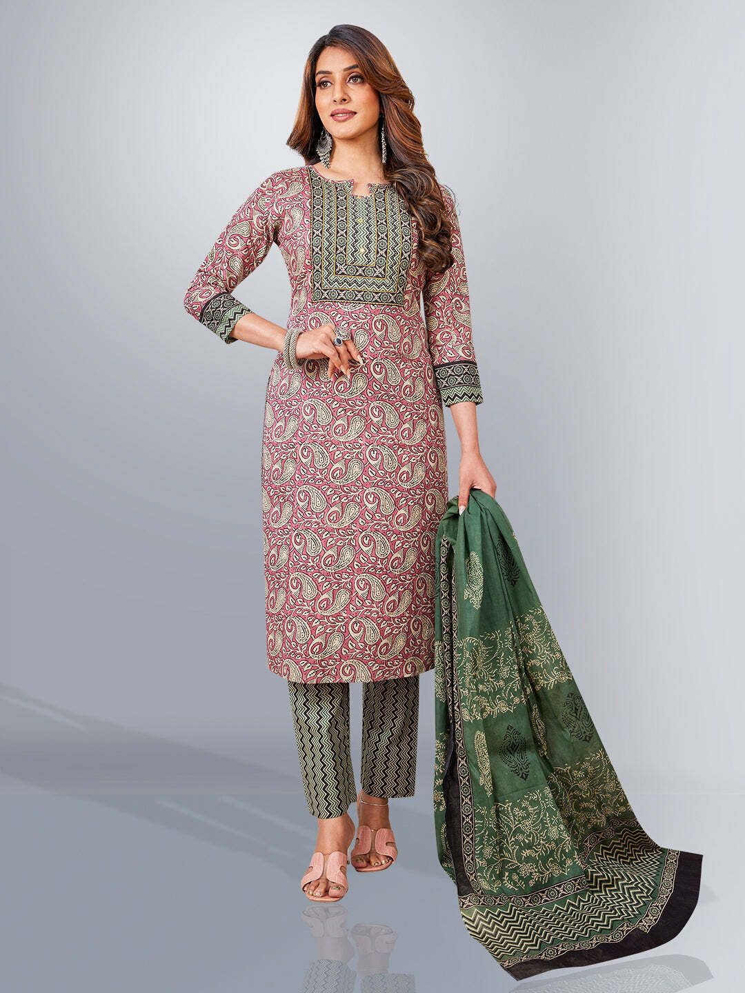 Red Kurta, Salwar & Dupatta Set | Paisley