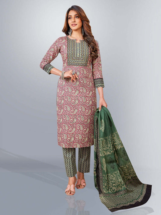 Red Kurta, Salwar & Dupatta Set | Paisley