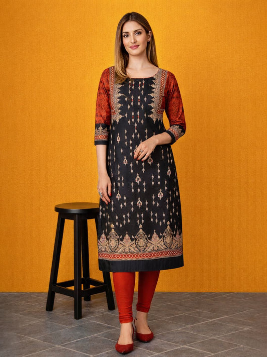 Jevi Prints Black Block Print Cotton Kurta