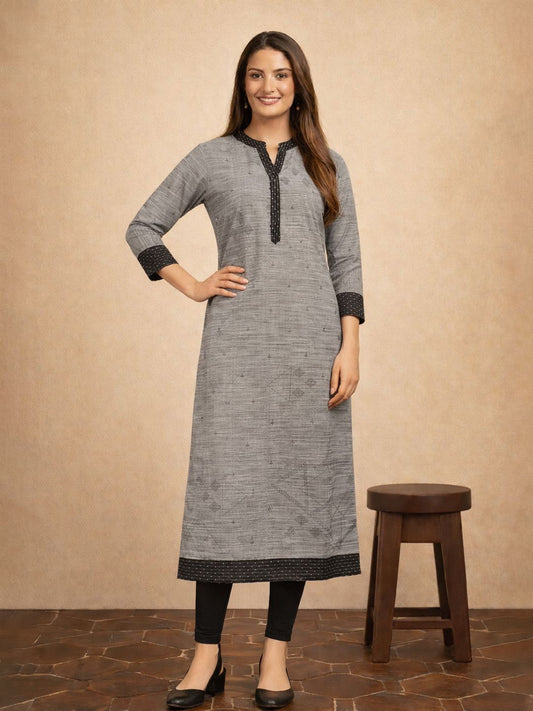 Jevi Prints Grey Self Design Cotton Kurta