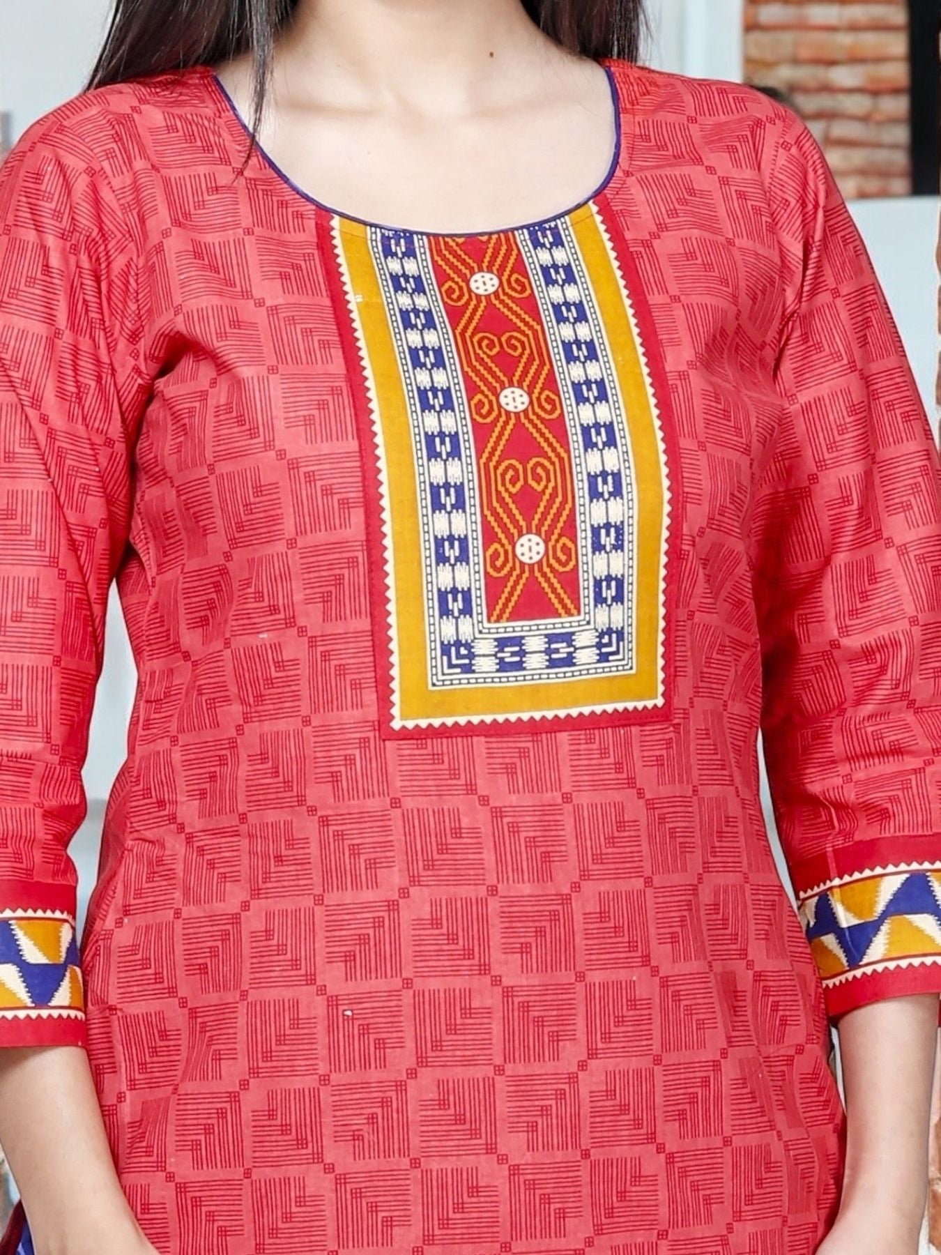 Red Kurta, Patiala & Dupatta Set | Self Design
