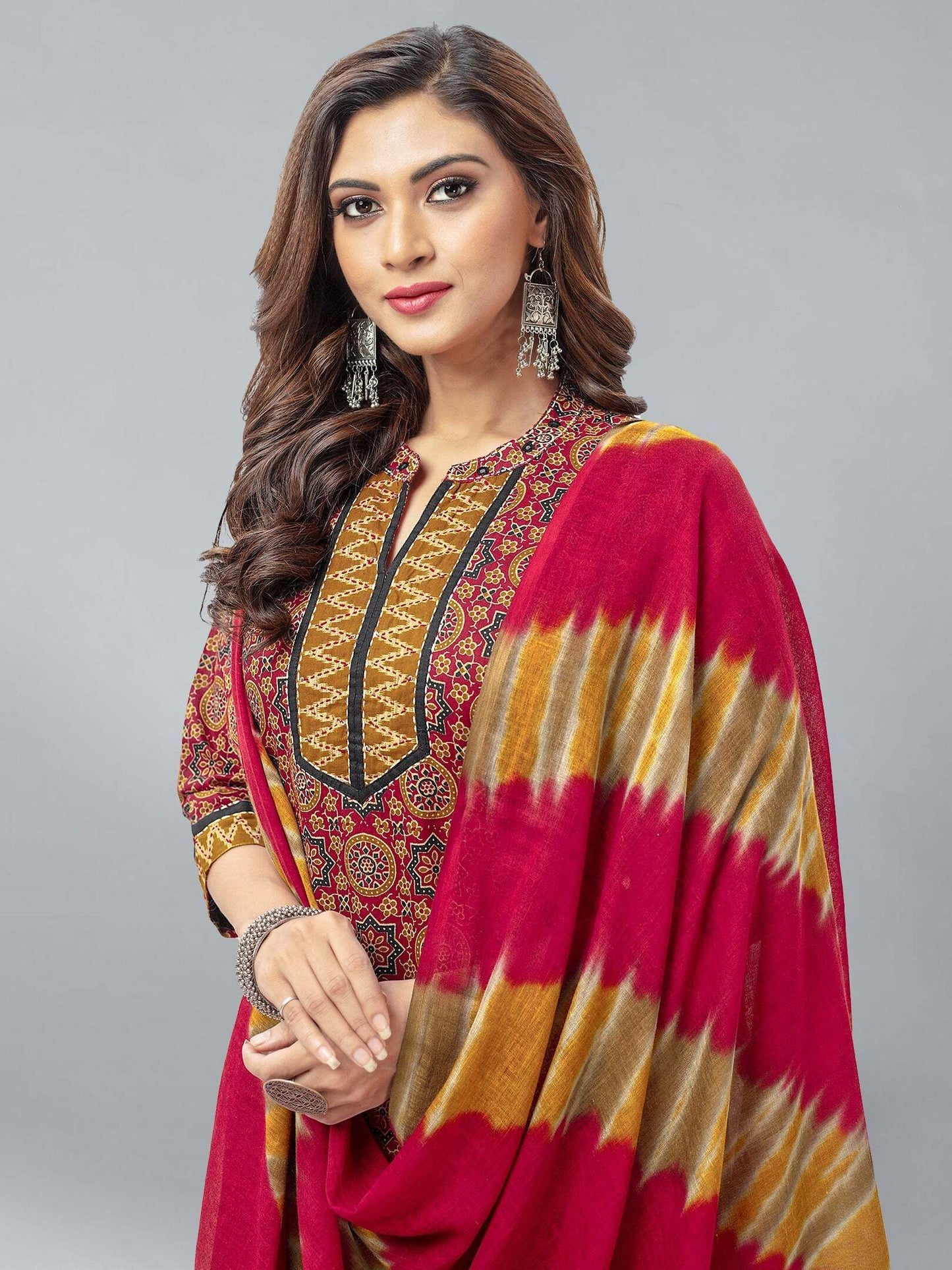 Red Kurta, Trouser/Pant & Dupatta Set | Printed