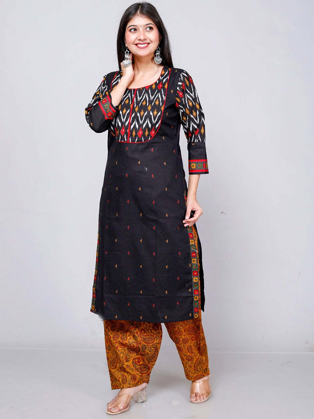 Black Kurta, Patiala & Dupatta Set | Printed