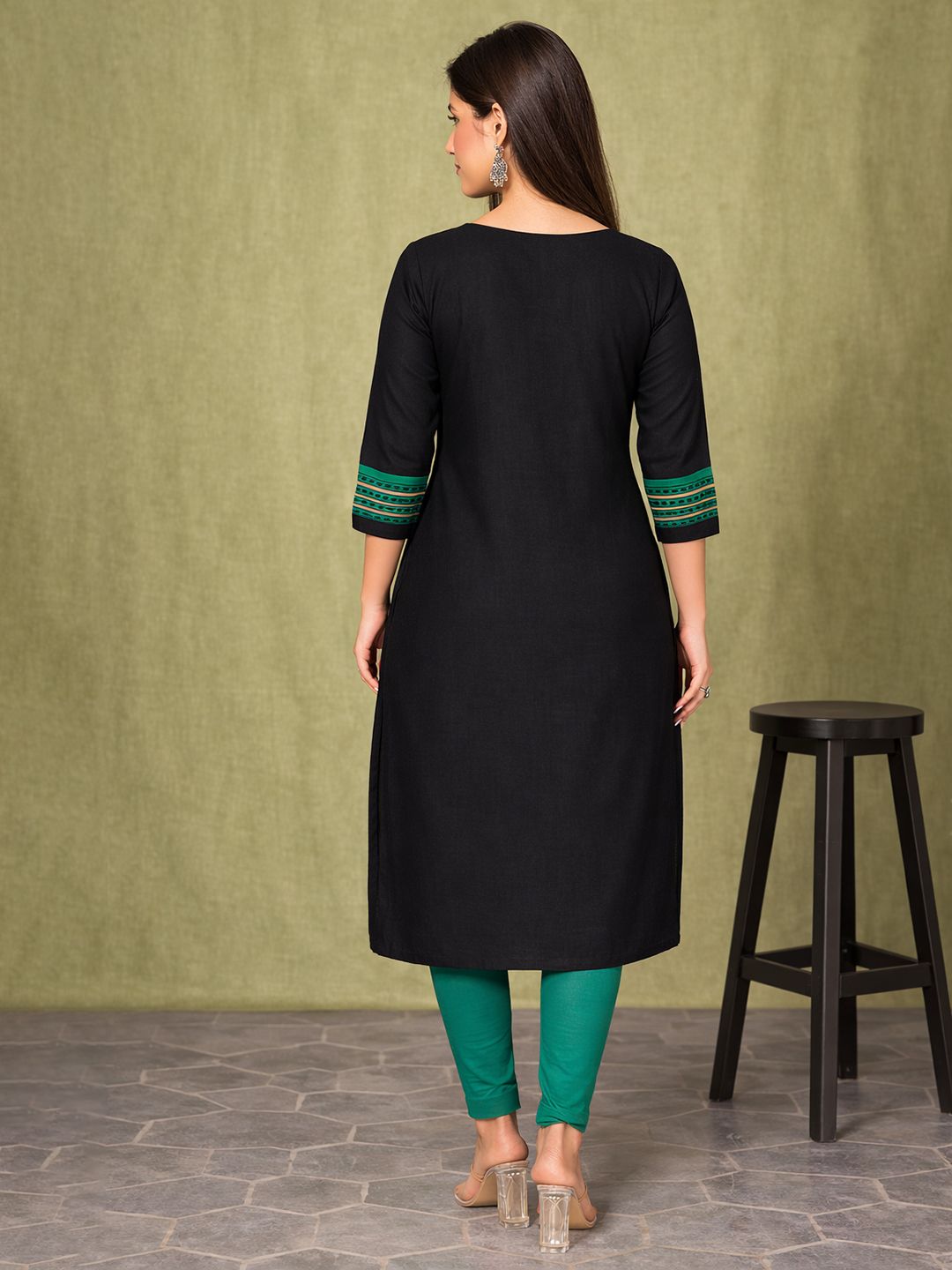 Black Block Print Cotton Kurta