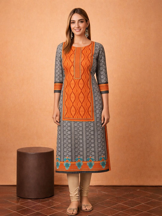 Jevi Prints Orange Block Print Cotton Kurta