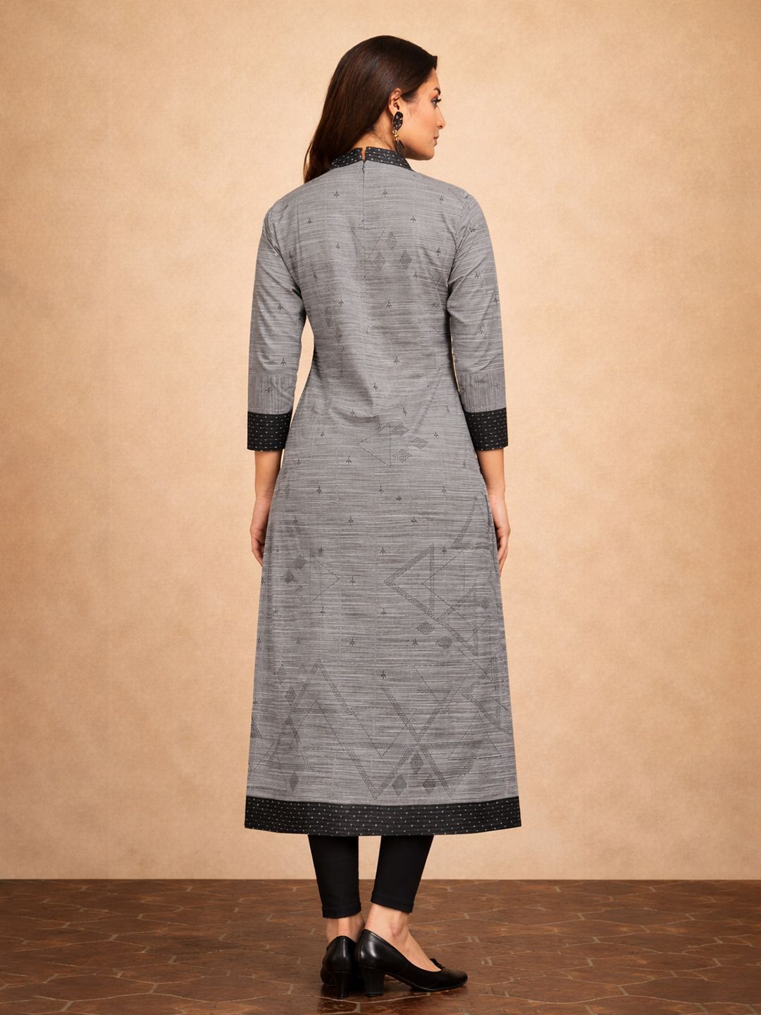 Grey Self Design Cotton Kurta