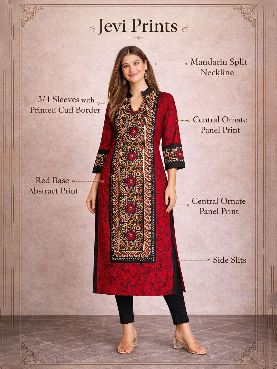 Red Block Print Cotton Kurta
