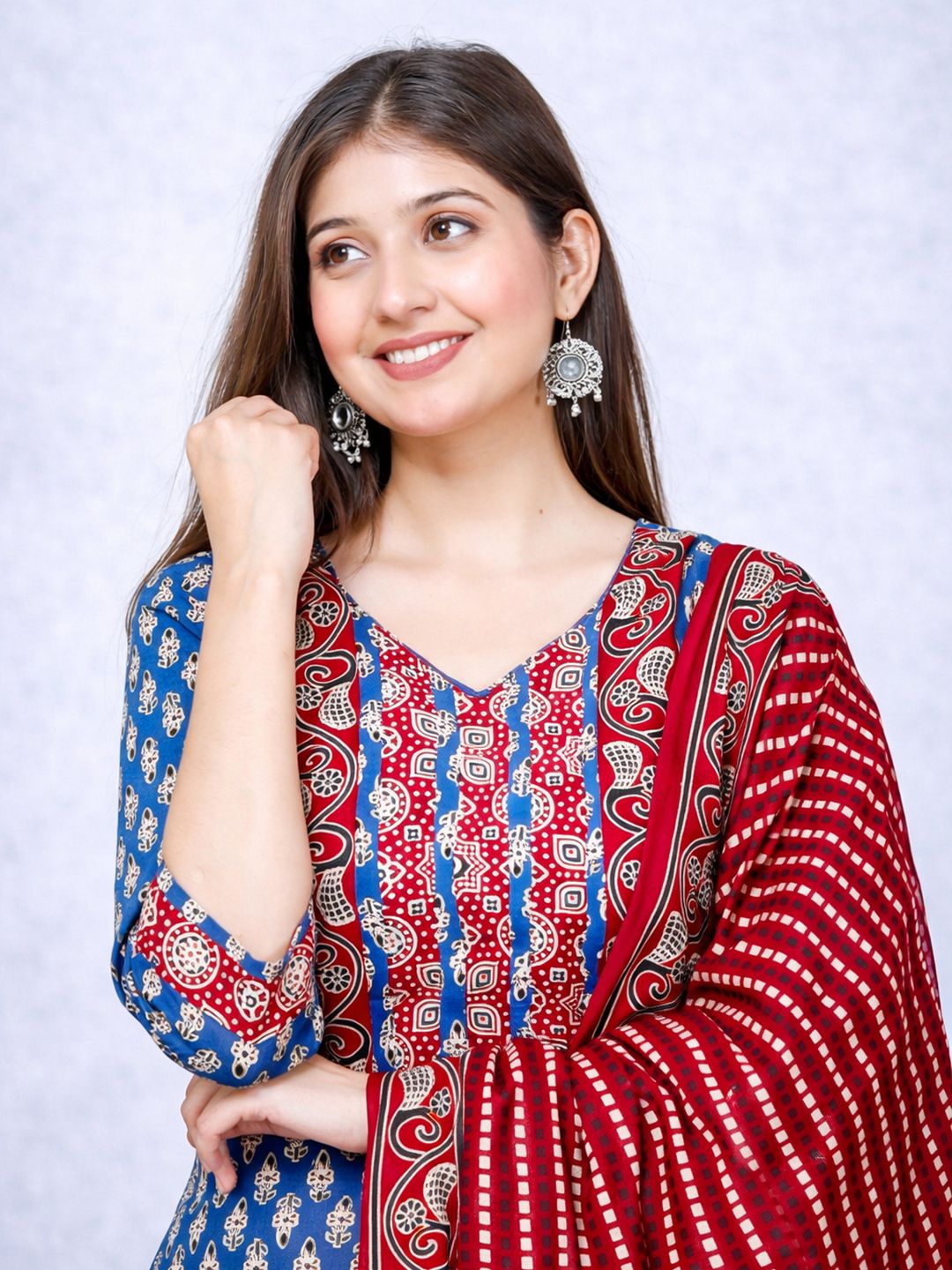 Blue Kurta, Patiala & Dupatta Set | Printed