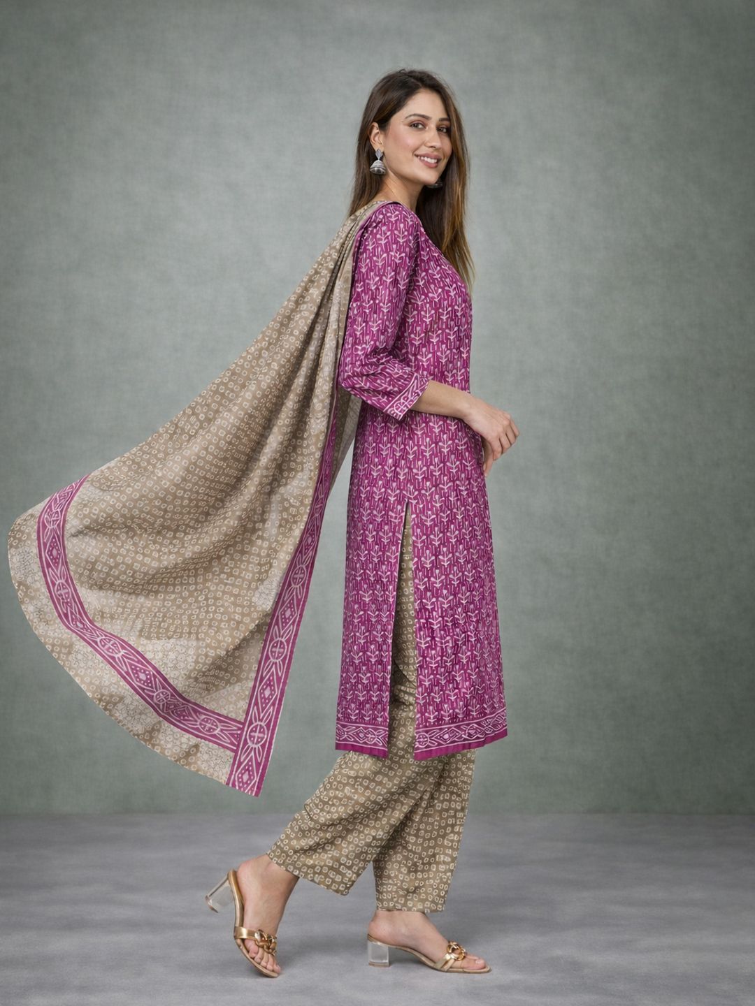 Pink Kurta, Patiala & Dupatta Set | Printed