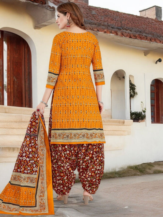 Orange Kurta, Patiala & Dupatta Set | Printed