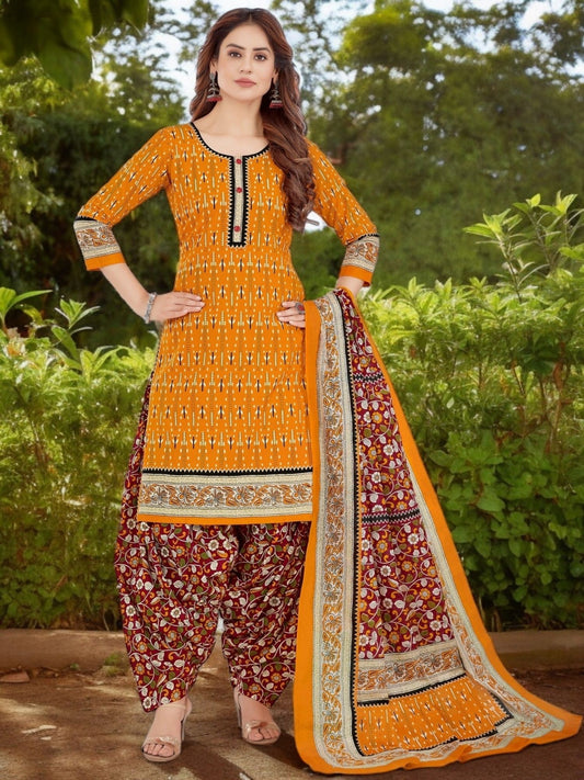 Orange Kurta, Patiala & Dupatta Set | Printed