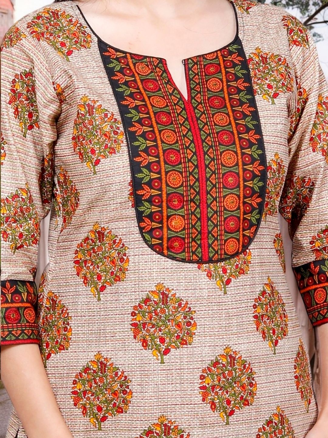 Beige Kurta, Patiala & Dupatta Set | Printed