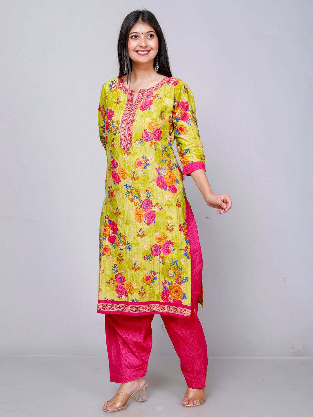 Yellow Kurta, Patiala & Dupatta Set | Floral Print
