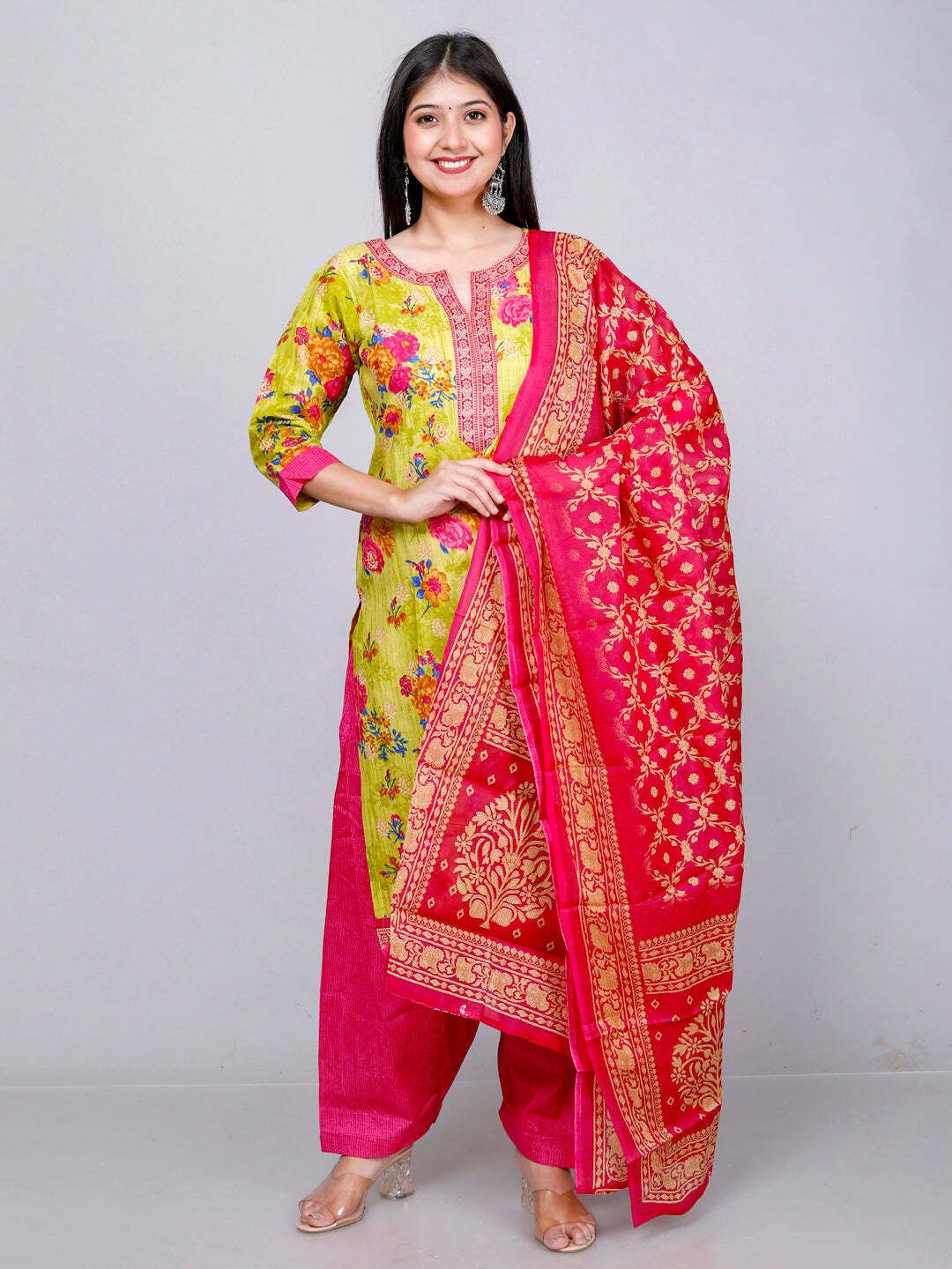 Yellow Kurta, Patiala & Dupatta Set | Floral Print