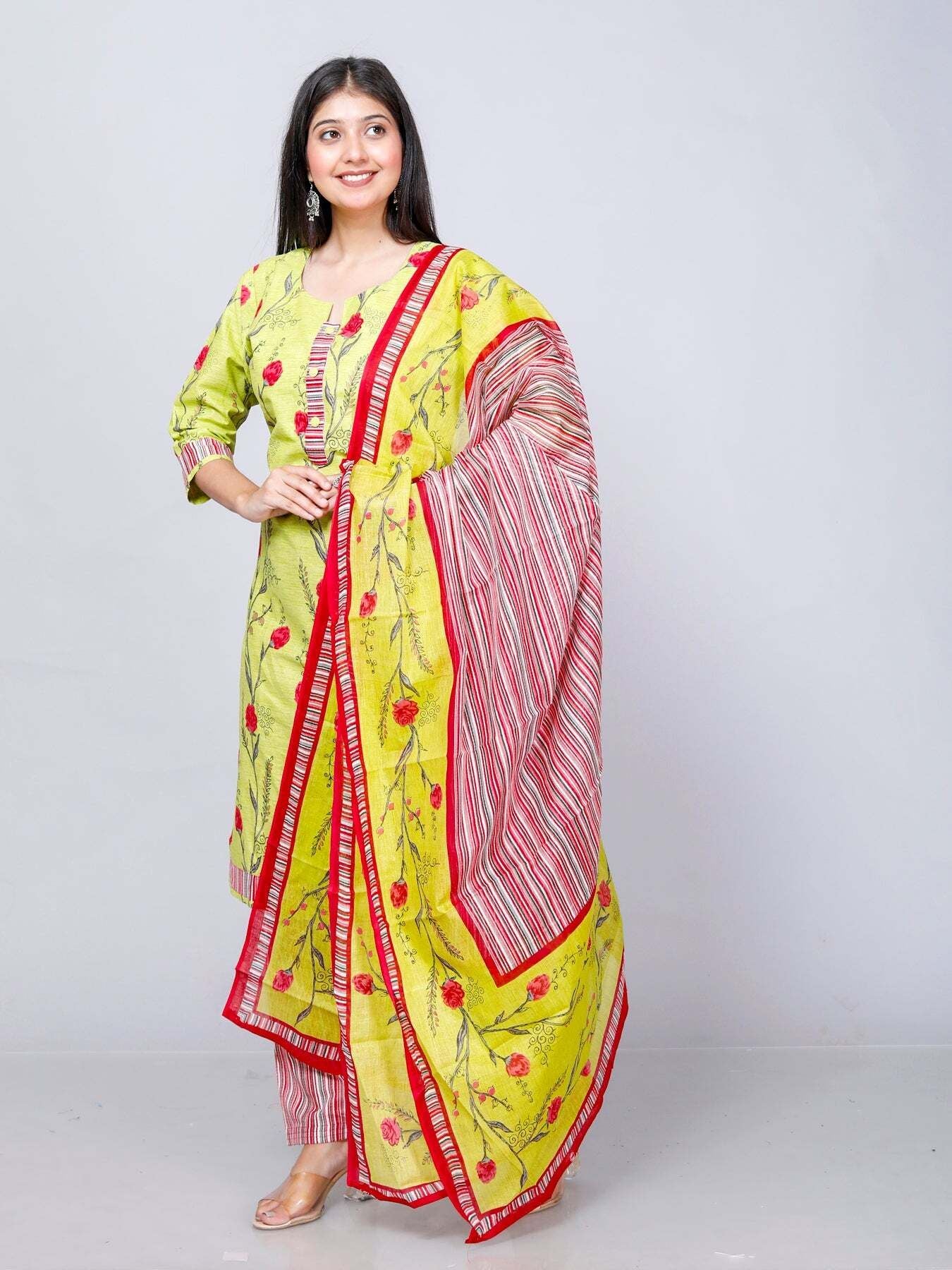 Mustard Kurta, Patiala & Dupatta Set | Floral Print