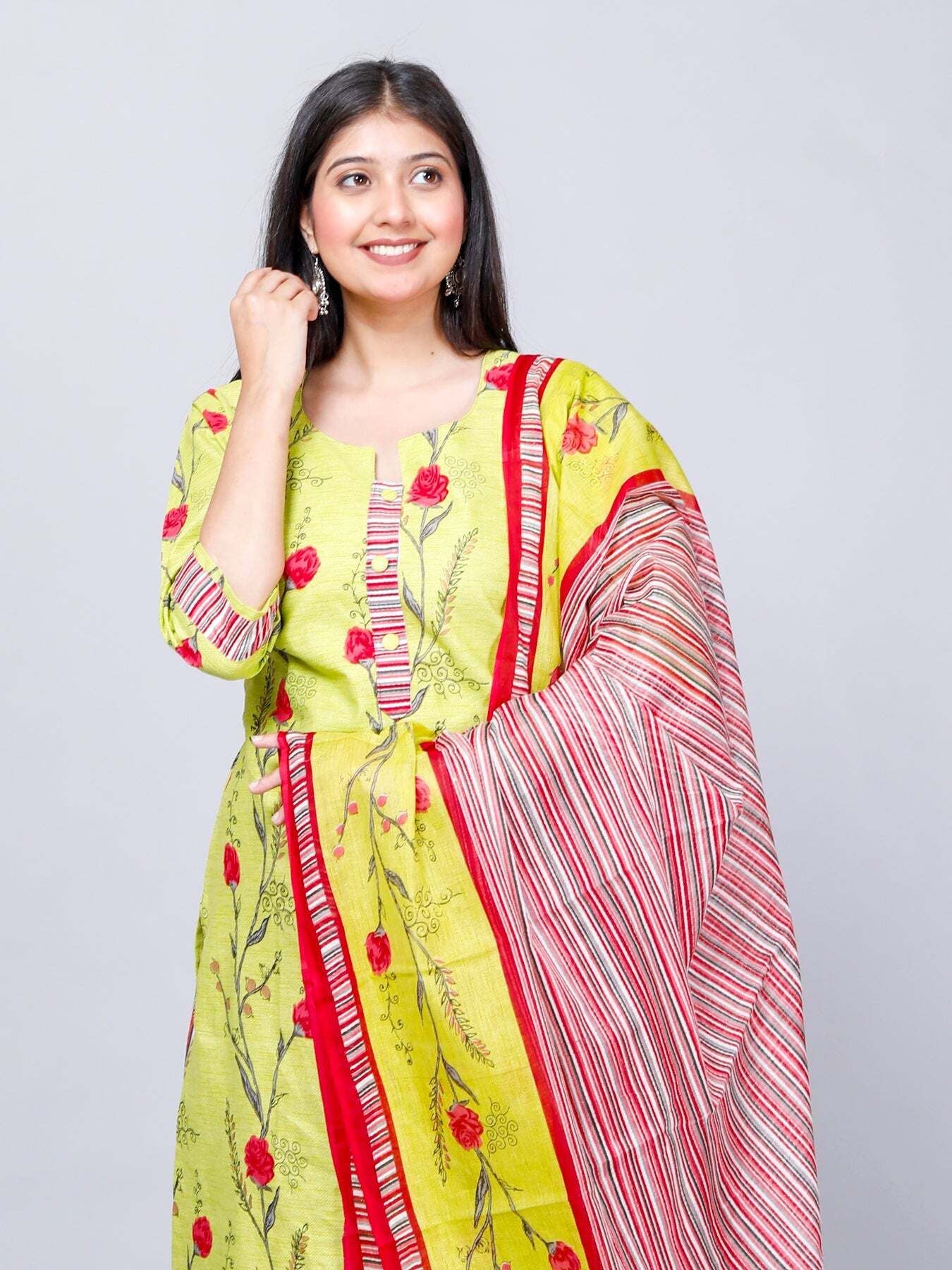 Mustard Kurta, Patiala & Dupatta Set | Floral Print