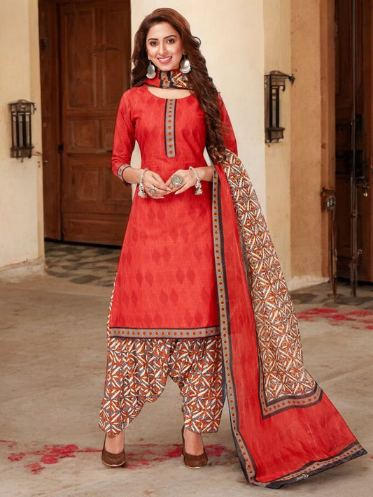 Red Kurta, Patiala & Dupatta Set | Striped